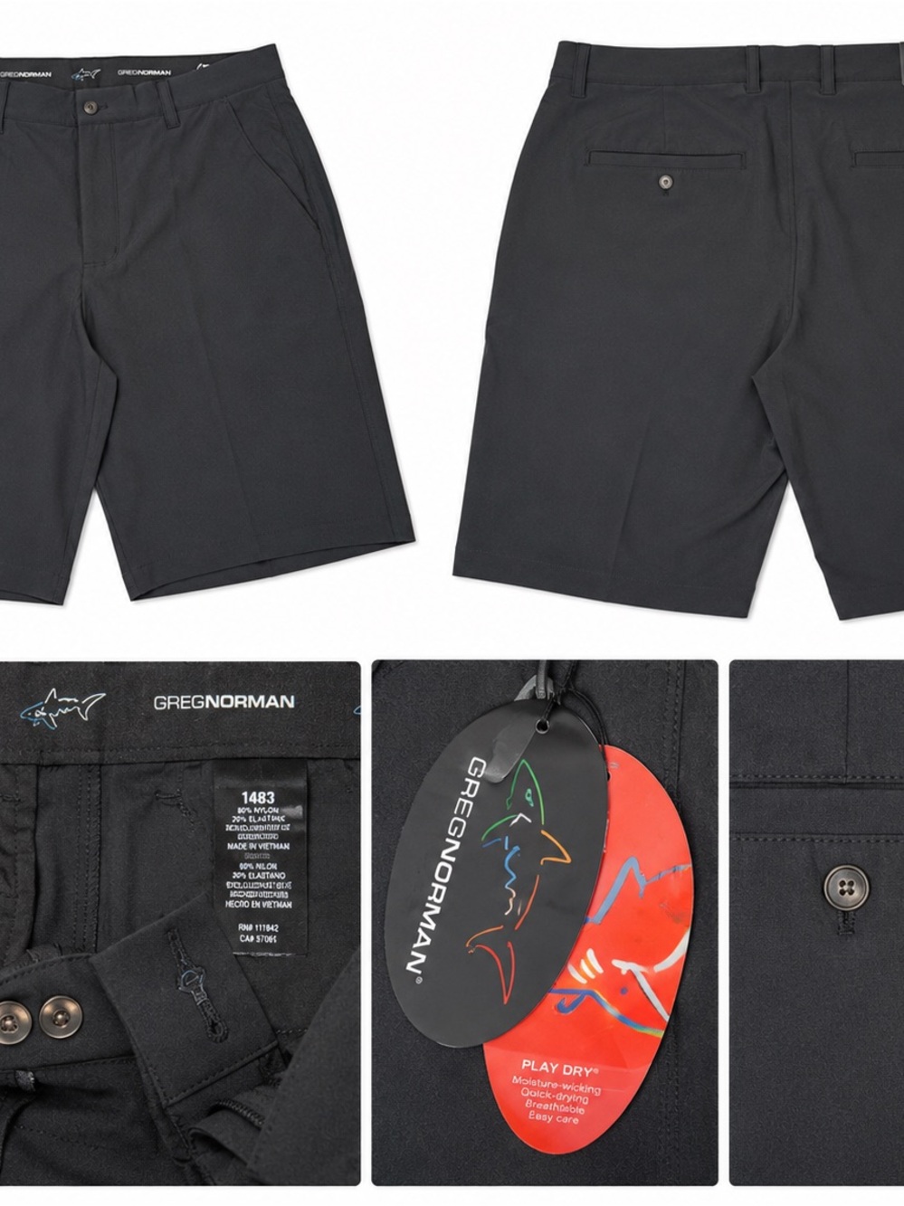 Greg Norman Collection Black Performance Flat Front Shorts